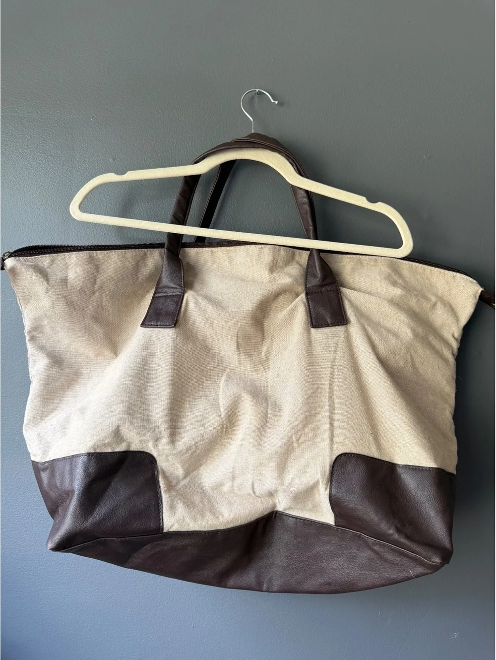John Varvatos Large Canvas and Leather Tote Bag